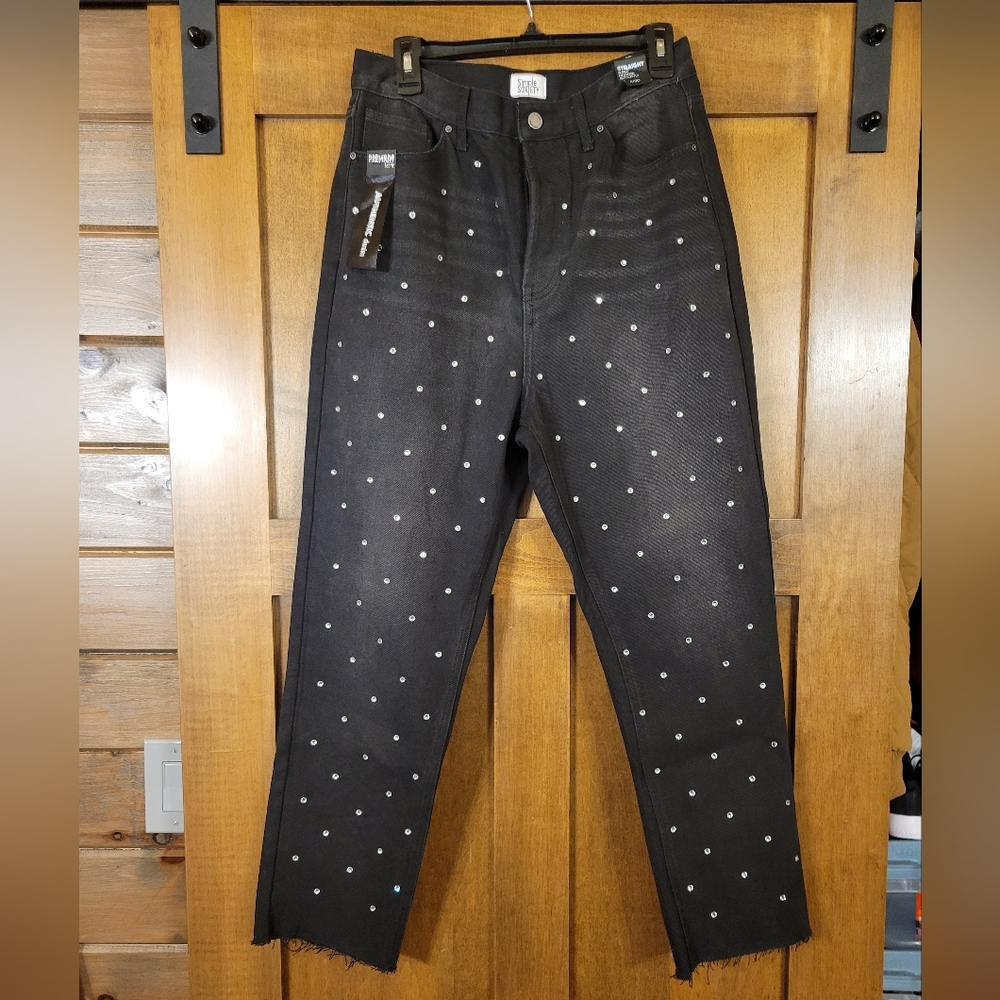 NWT Simple Society Super High Rise Rinestone Jeans Size 11/30 Concert Ready